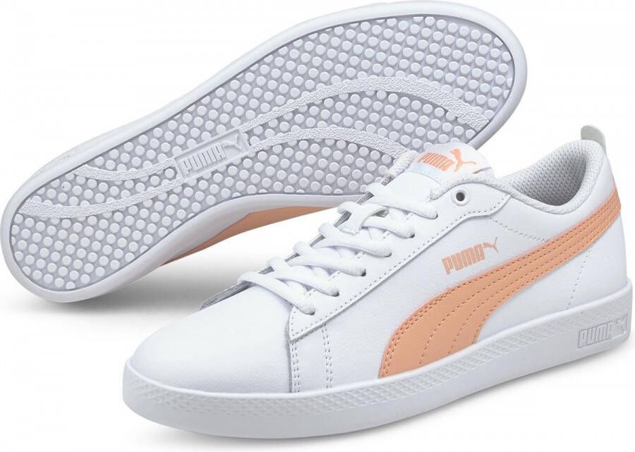 PUMA Smash v2 L Dames Sneakers White-Apricot Blush- Black