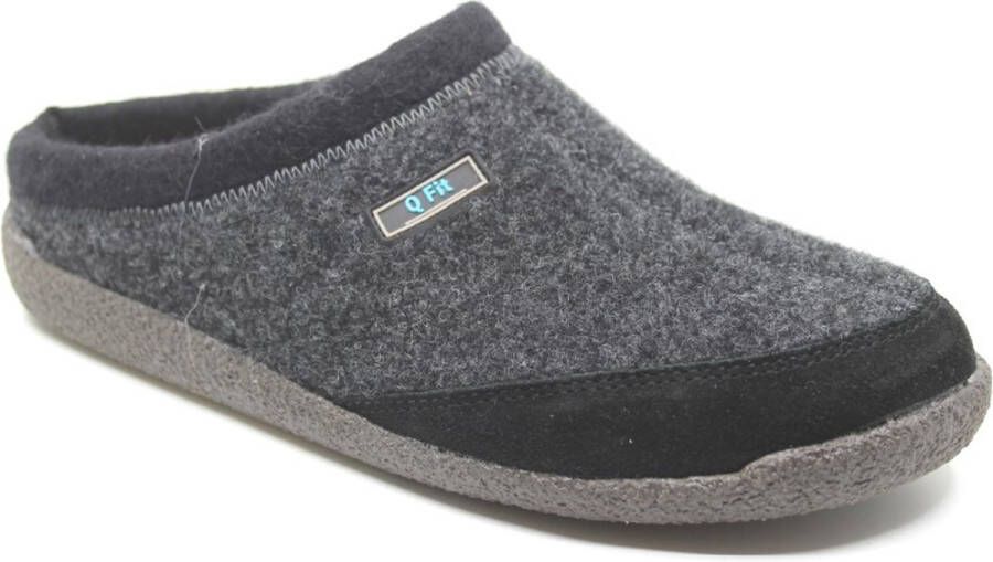 Q-Fit Bern 1 3001.4.001 Zwart vilten heren pantoffel met uitneembaar voetbed