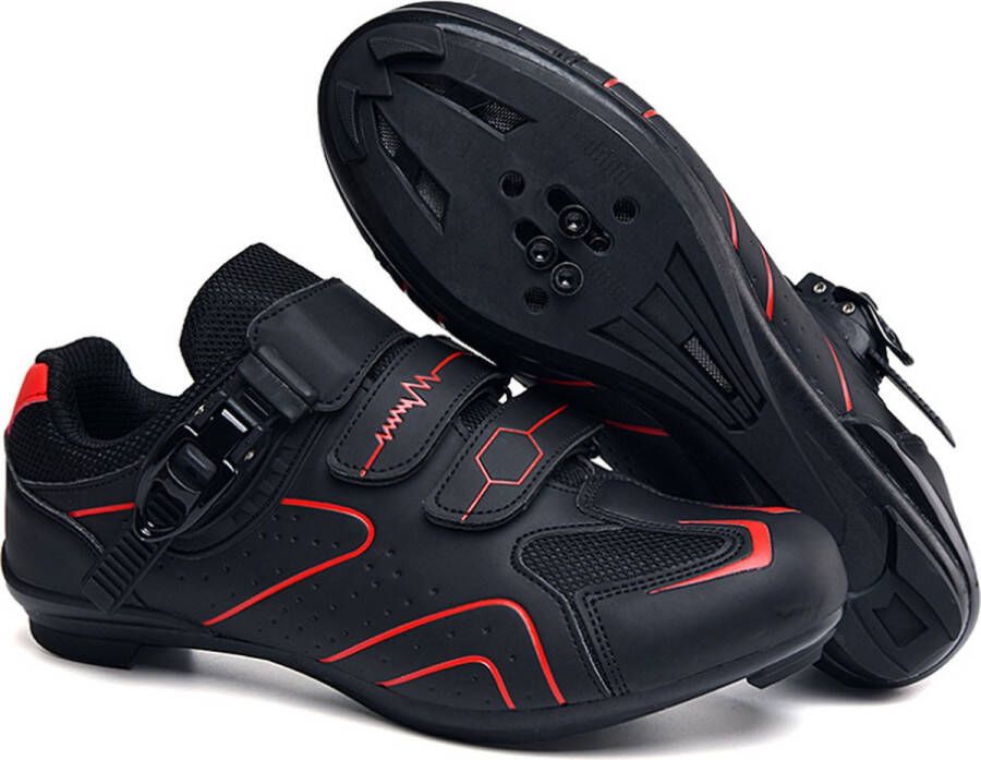 RAMBUX Fietsschoenen MTB Schoenen Heren & Dames Zwart Rood SPD-SL & SPD-SM Zool (Race Combi) Wielrenschoenen Klikschoenen Mountainbike Racefiets