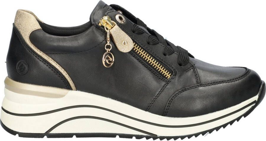 Remonte Stijlvolle Comfort Sneaker met Gouden Accenten Black Dames