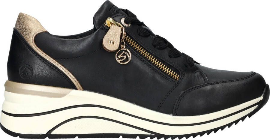 Remonte Stijlvolle Comfort Sneaker met Gouden Accenten Black Dames