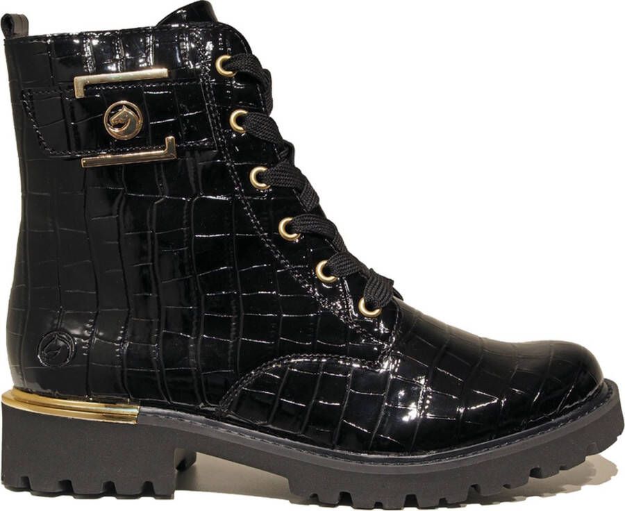 Remonte Glamoureuze Veterschoenen met Gouden Details Black Dames