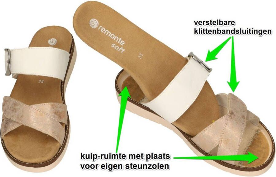 Remonte -Dames roze-goud metallic slippers & muiltjes