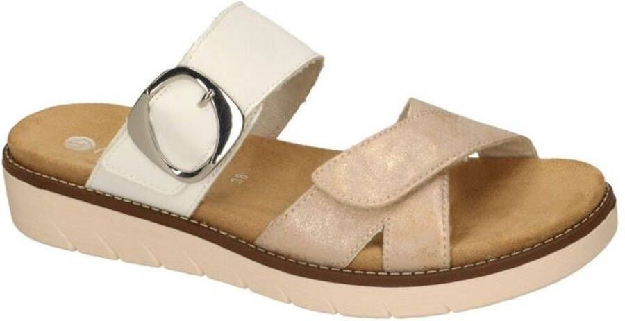 Remonte -Dames roze-goud metallic slippers & muiltjes