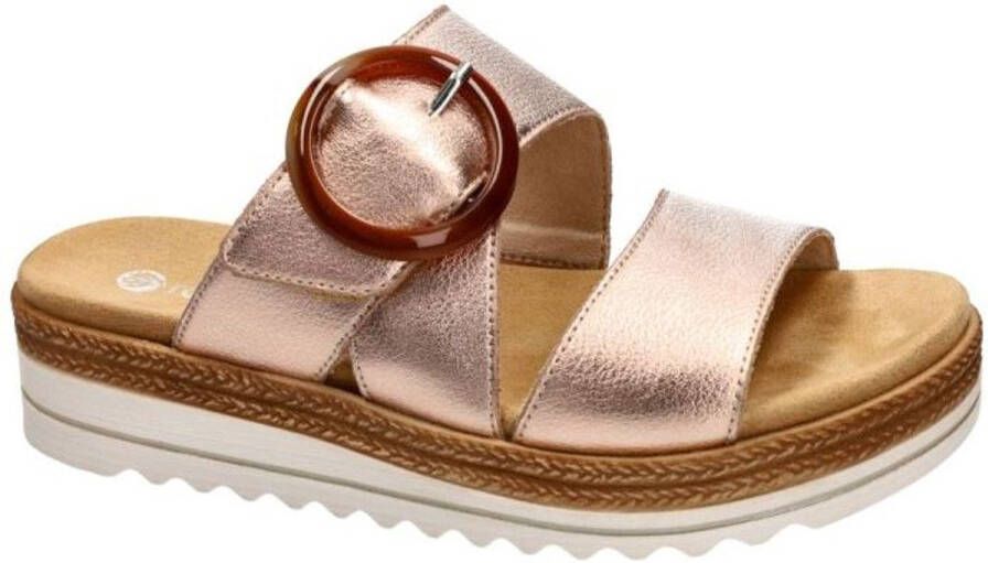 Remonte -Dames roze-goud metallic slippers & muiltjes