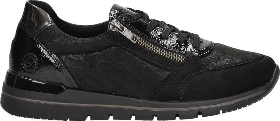 Remonte Elegante Zwarte Sneaker met Lakdetails Black Dames