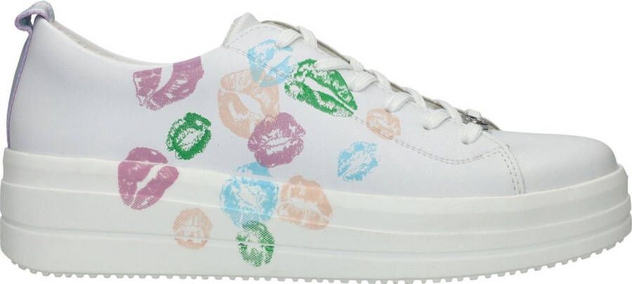 Remonte Leuke witte vegan sneaker met gekleurd mondjes patroon White Dames