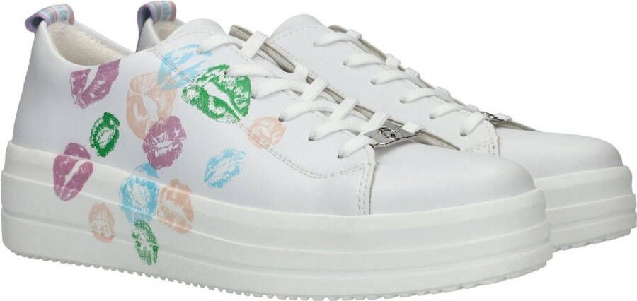 Remonte Leuke witte vegan sneaker met gekleurd mondjes patroon White Dames