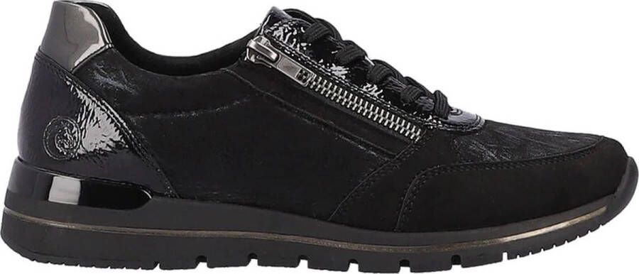 Remonte Elegante Zwarte Sneaker met Lakdetails Black Dames