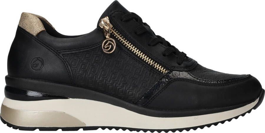 Remonte Lite 'n Soft Zwarte Sneakers met Gouden Details en Dierenprint Black Dames