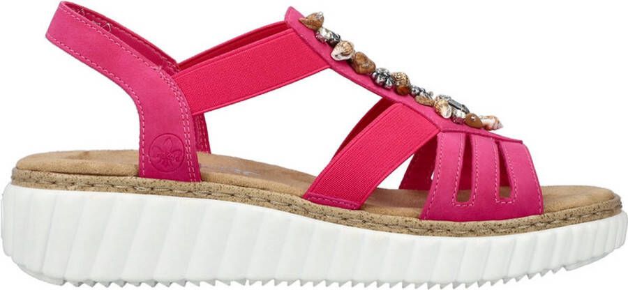 Rieker Roze zomersandalen met stenen en schelpen Pink Dames