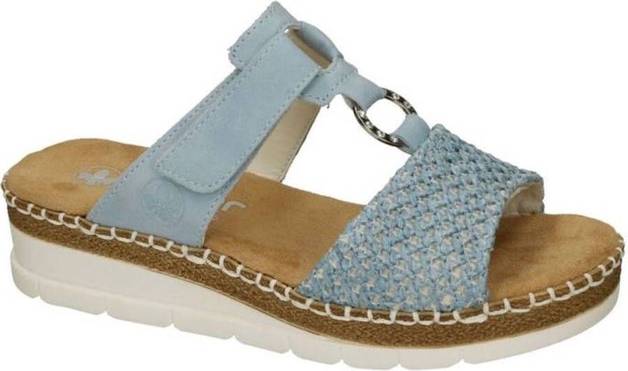 Rieker -Dames blauw licht slippers & muiltjes