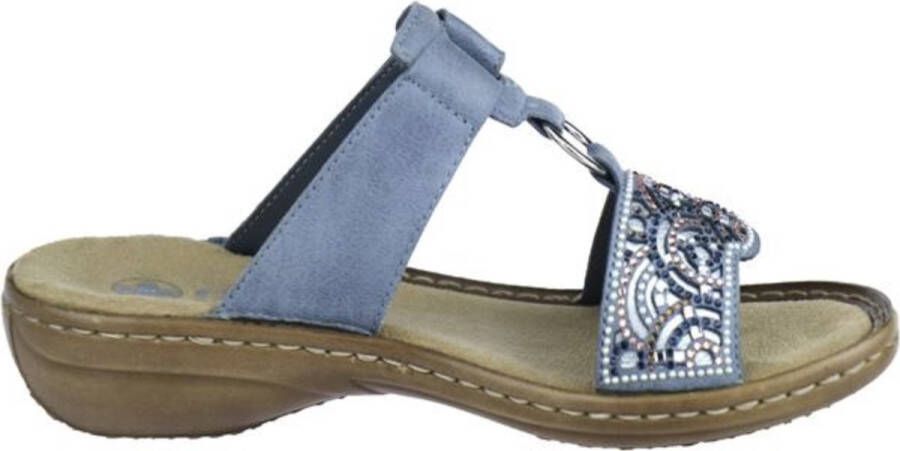 Rieker -Dames blauw licht slippers & muiltjes