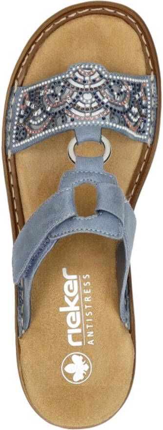 Rieker -Dames blauw licht slippers & muiltjes