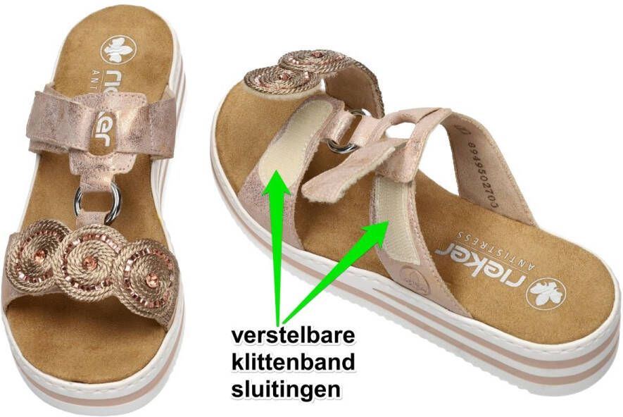 Rieker -Dames roze-goud metallic slippers & muiltjes