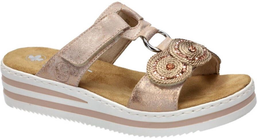 Rieker -Dames roze-goud metallic slippers & muiltjes