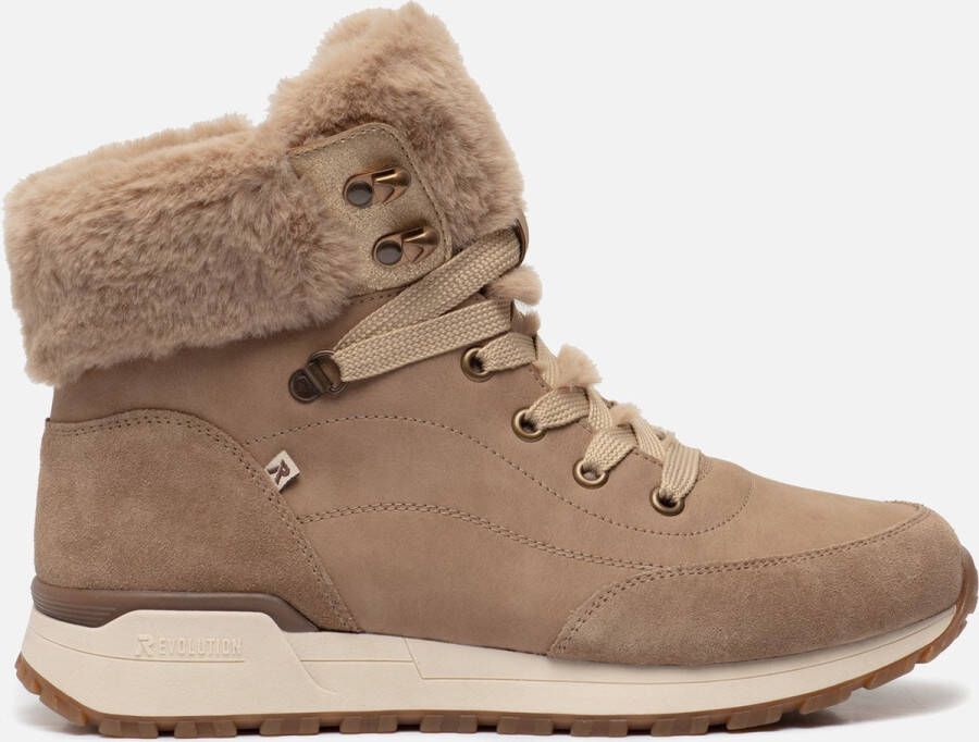 Rieker Warm Gevoerde Leren Veterschoenen Beige Dames