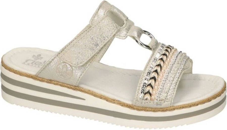 Rieker Slippers platform summer shoe slippers with decorative pearls and sequins