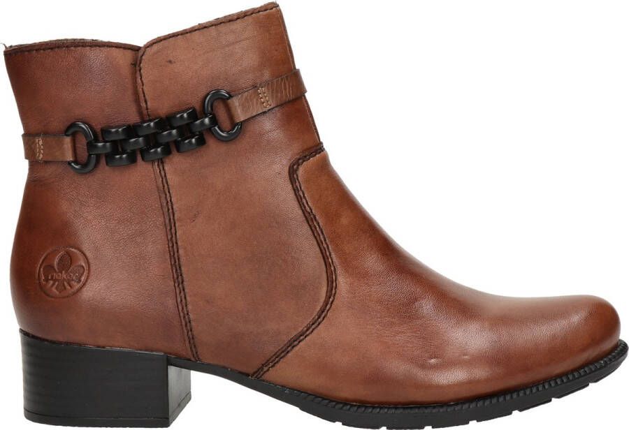 Rieker Stijlvolle cognac enkellaars met zwarte riem Brown Dames