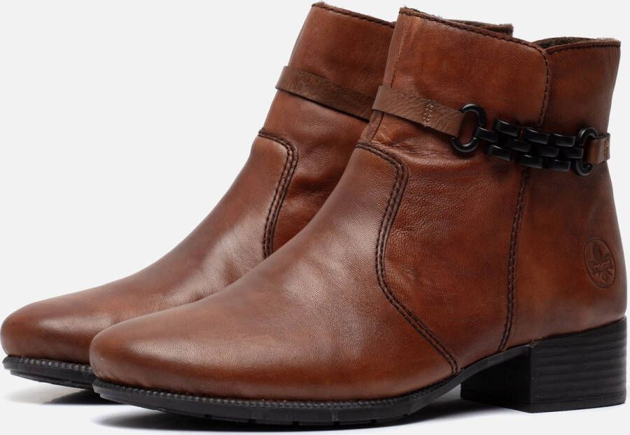 Rieker Stijlvolle cognac enkellaars met zwarte riem Brown Dames