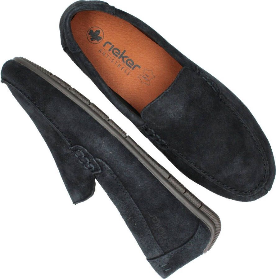 Rieker Blauwe Suède Loafer met Flexibele Zool Blue Heren