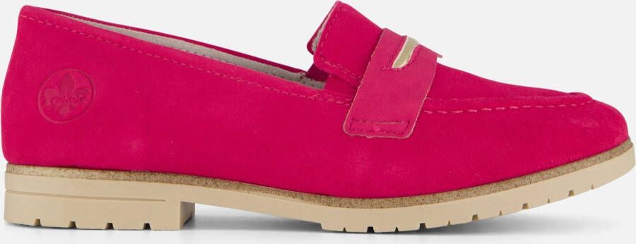 Rieker Fuchsia Suède Loafer met Leren Voetbed Pink Dames