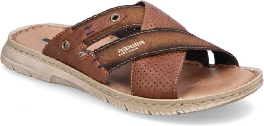 Rieker Bruine Gekruiste Banden Leren Slipper Brown Heren