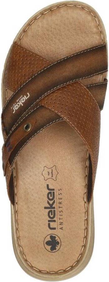 Rieker Bruine Gekruiste Banden Leren Slipper Brown Heren