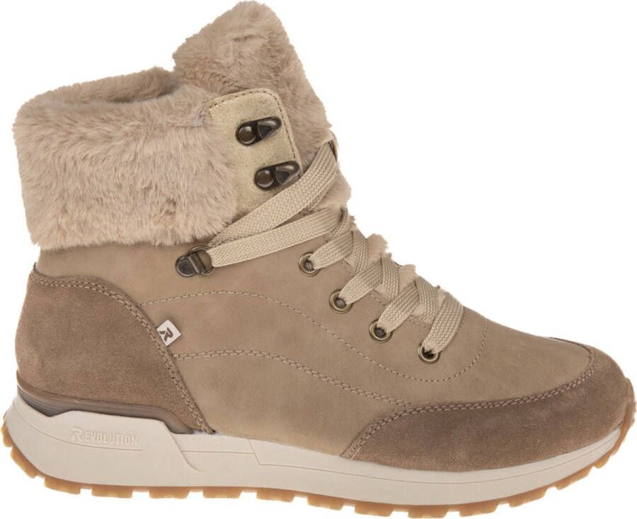 Rieker Warm Gevoerde Leren Veterschoenen Beige Dames