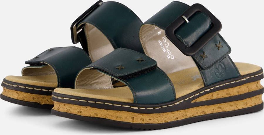 Rieker Petrol Kruis Geborduurde Slipper Green Dames