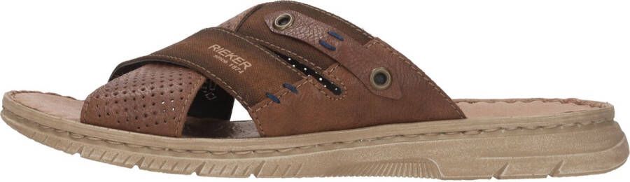 Rieker Bruine Gekruiste Banden Leren Slipper Brown Heren