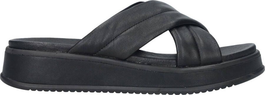 Rieker Comfortabele Zwarte Leren Zomerslipper Black Dames