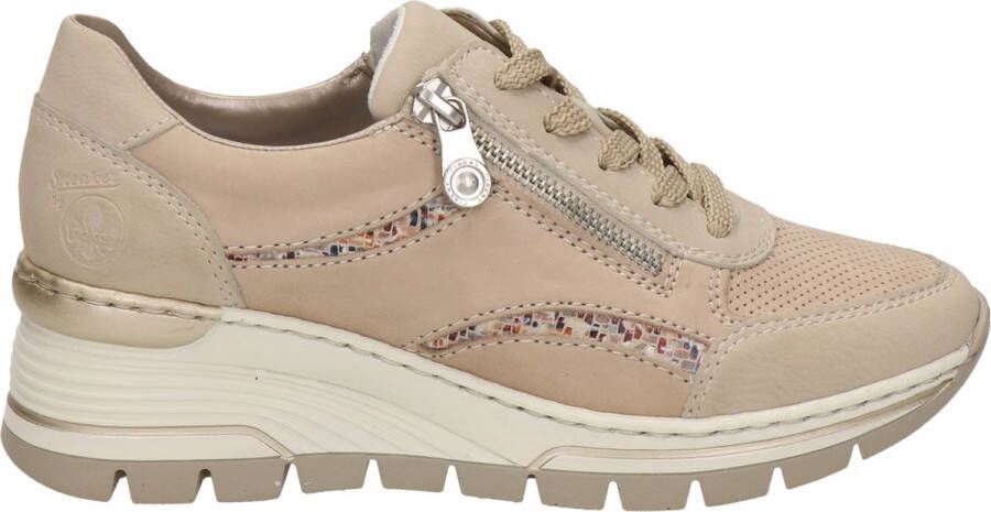 Rieker Witte Leren Sneaker met Dierenprint Accenten en Rits Beige Dames