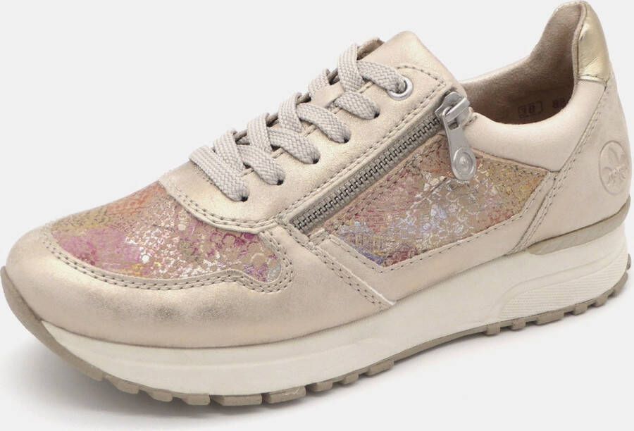 Rieker Gouden Print Sneaker met Rits en Veters Multicolor Dames