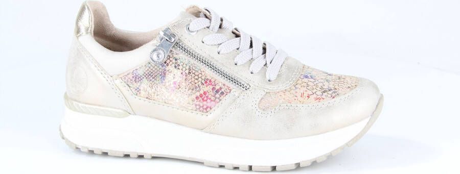 Rieker Gouden Print Sneaker met Rits en Veters Multicolor Dames