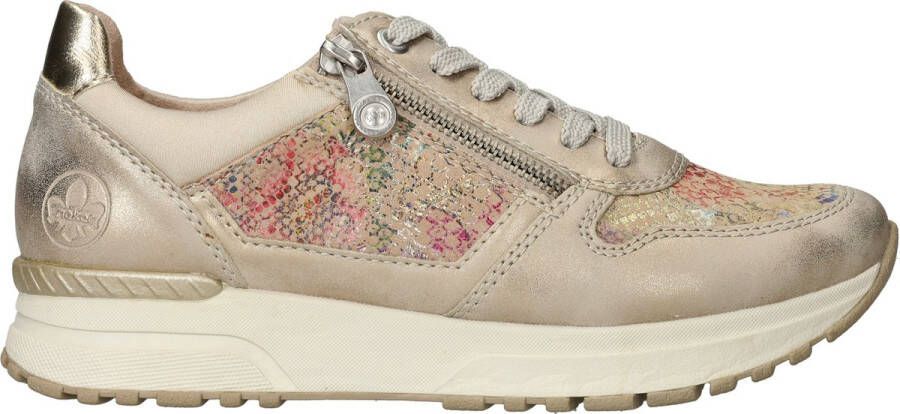 Rieker Gouden Print Sneaker met Rits en Veters Multicolor Dames