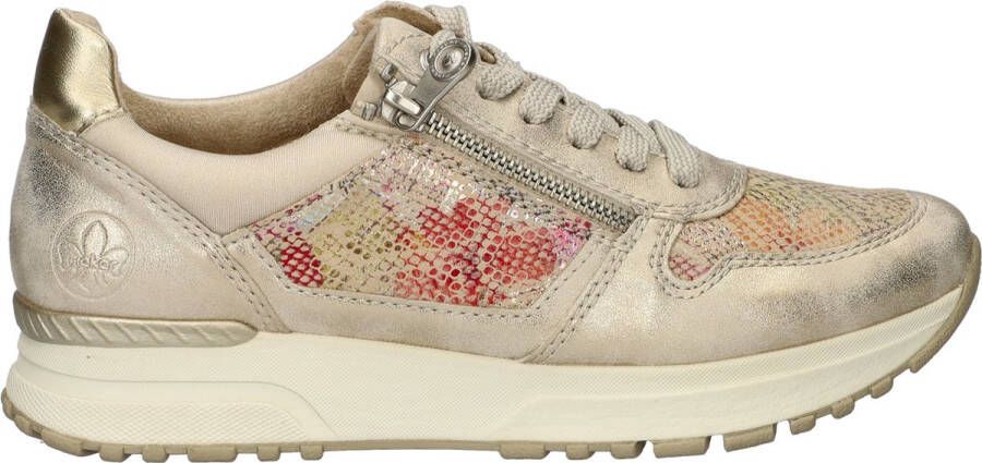 Rieker Gouden Print Sneaker met Rits en Veters Multicolor Dames