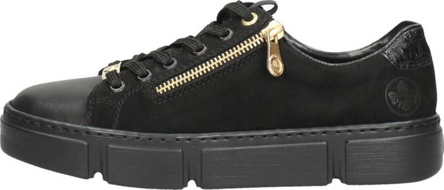 Rieker Basic Zwarte Sneaker met Leren Bovenwerk en Rits Zwart Dames