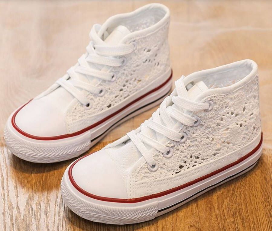 Rock and Joy Kinderschoenen Sneakers Kant Wit Lente Zomer Look a like Converse All Stars Valt maat groter )