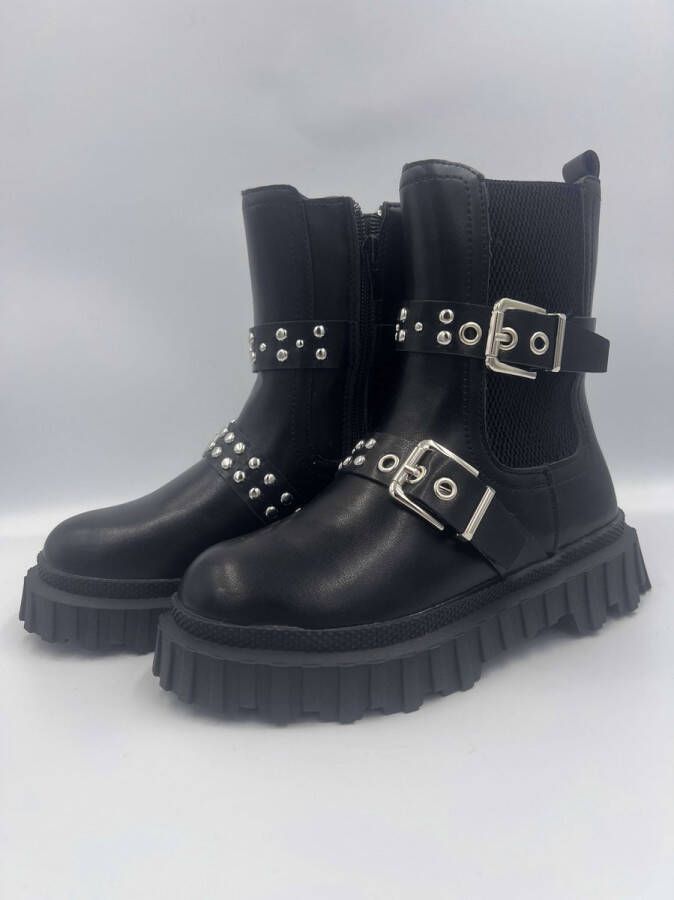 Rock and Joy Stoere meisjes boots zwart leer