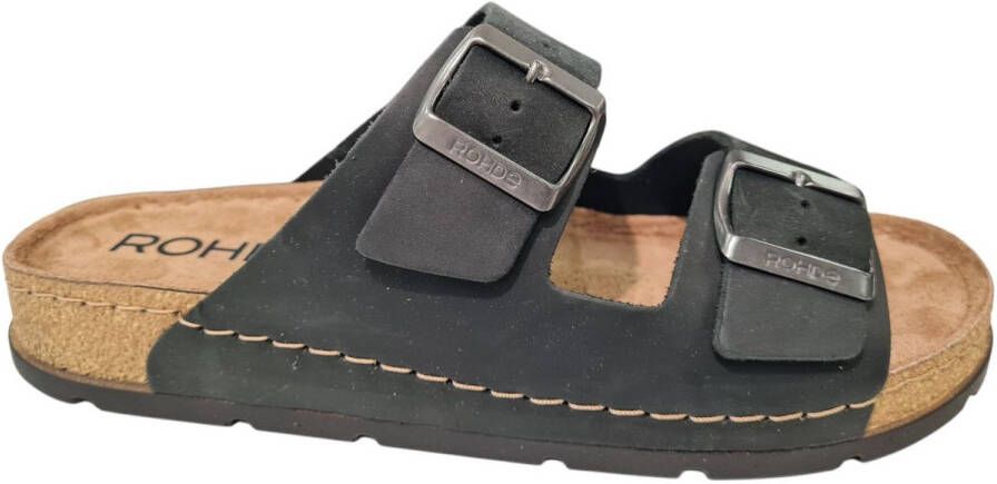 Rohde Leren Heren Slippers Slides Zwart