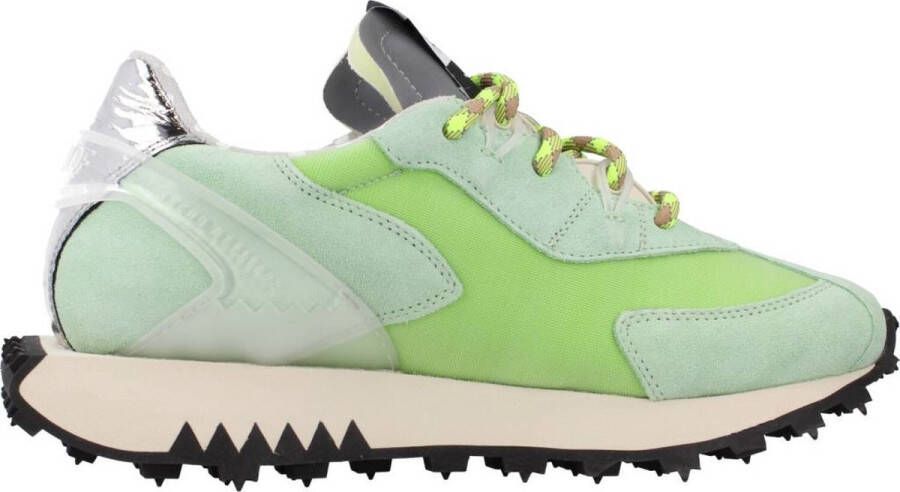 RUN OF Mint Split Leren Sneakers met Zilveren Hiel Green Dames