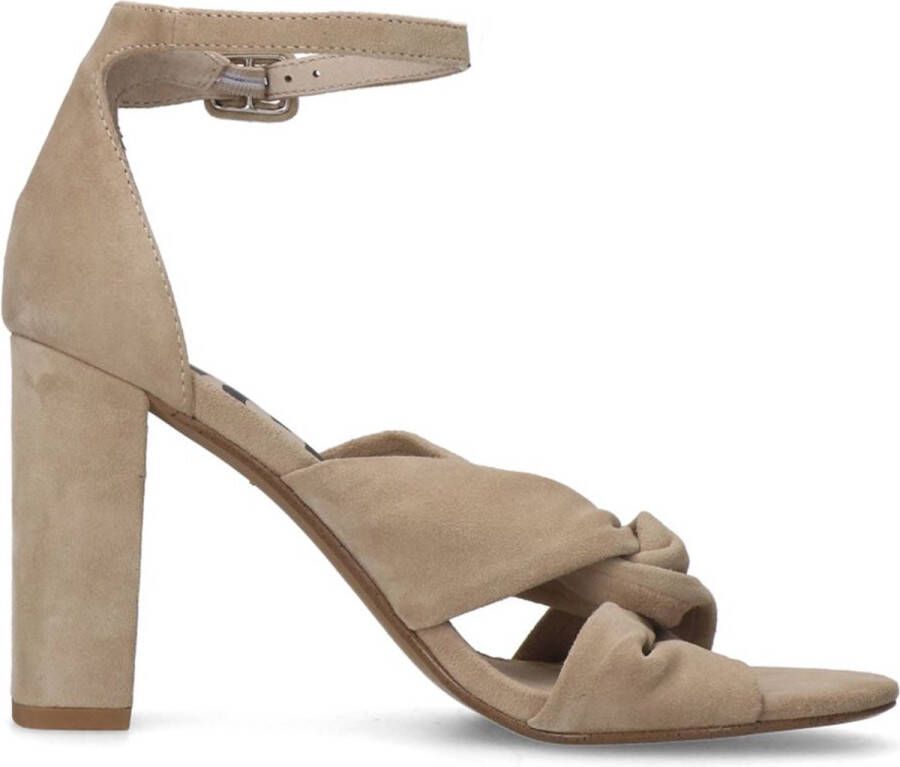 Sacha Dames Beige geknoopte suède sandalen met hak