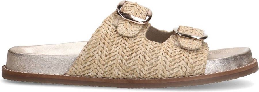 Sacha Dames Beige leren slippers met gespen