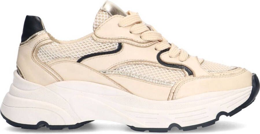 Sacha Dames Beige leren sneakers met gouden details