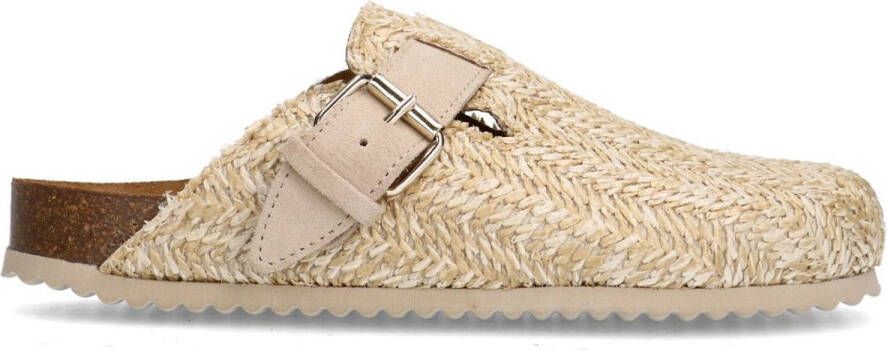 Sacha Dames Beige raffia clogs met gesp