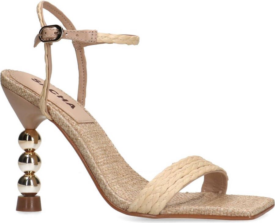 Sacha Dames Beige sandalen met goudkleurige hak