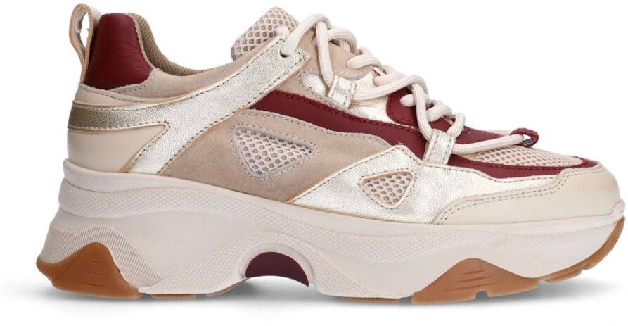 Sacha Dames Beige sneakers met burgundy details