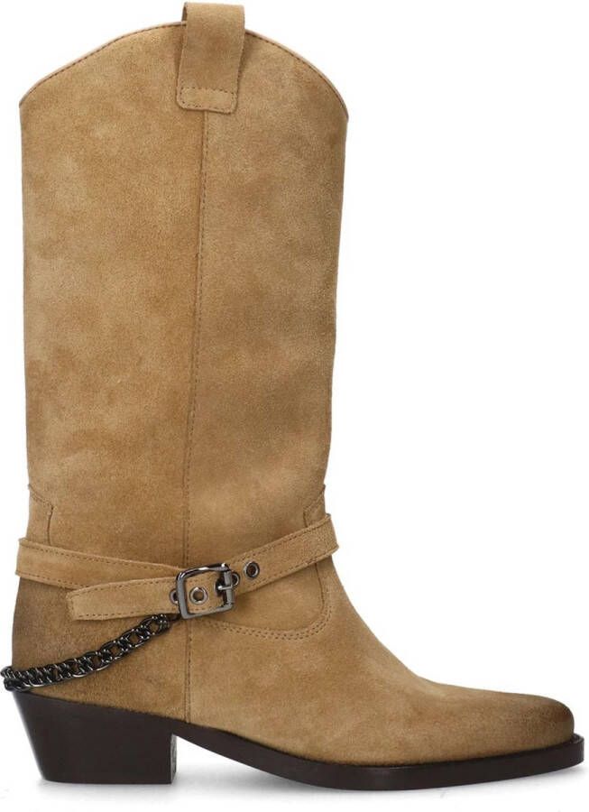 Sacha Dames Beige suède cowboylaarzen met buckle