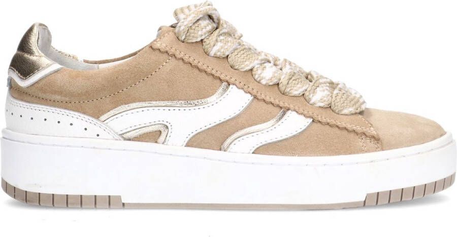 Sacha Dames Beige suède sneakers met witte details